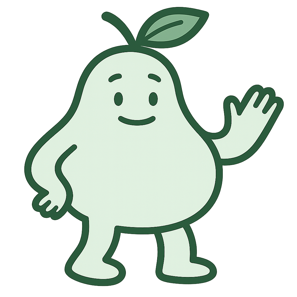 Pear mascot waving