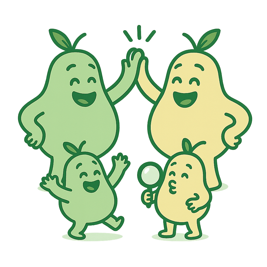 Pear mascots high-fiving