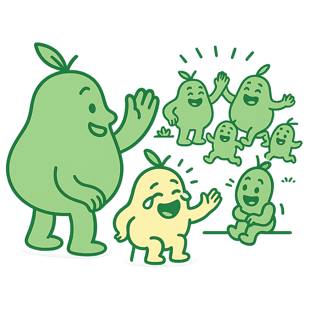 Pear mascots entering Opeari