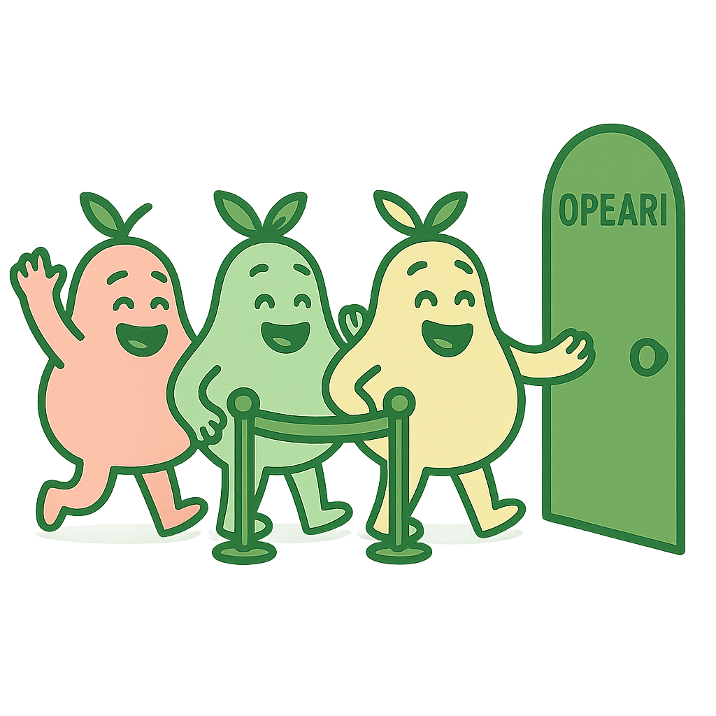 Pear mascots representing families